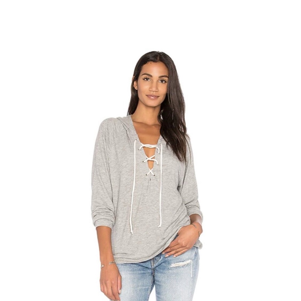 Michael Lauren Carson Gray Long Sleeve Lace Up Front Hoodie L NWT